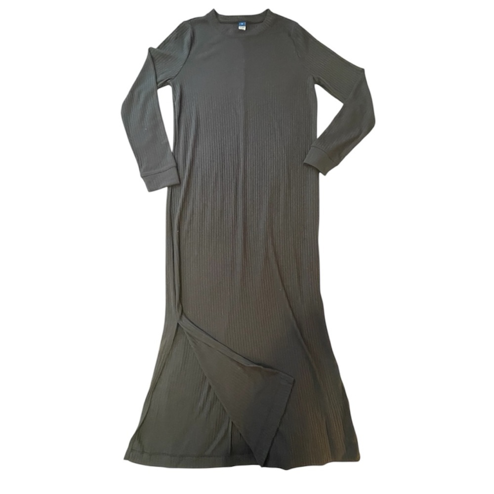 Old Navy Charcoal Gray Long Sleeve Ribbed Knit Dress Sz M